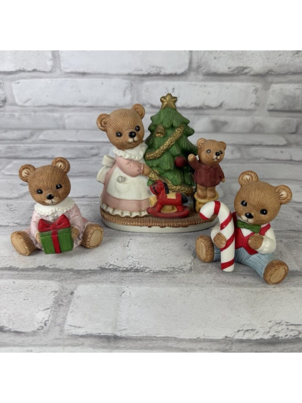 Homco #5114 Christmas Tree Mama Bear & 5211 2 Christmas Bears Lot of 3
